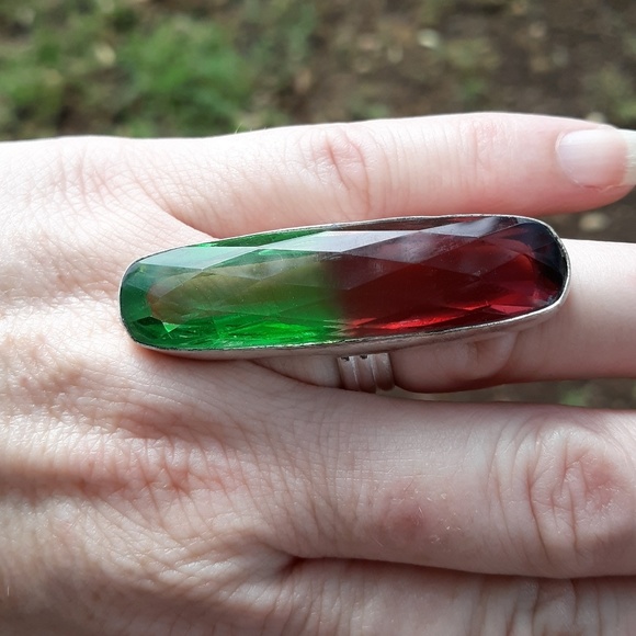 New Oversized Bi-Color Tourmaline 925 Silver Statement Ring. - Picture 6 of 8